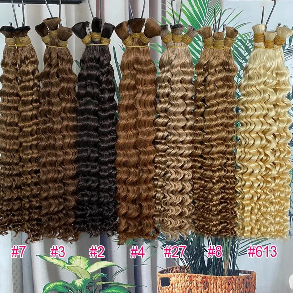 4# Chocolate Brown Deep Wave Bulk Human Hair for Boho Braids Curly Braiding Hair 18-30 inch Remy Hair Bundle Brazilian — image 5