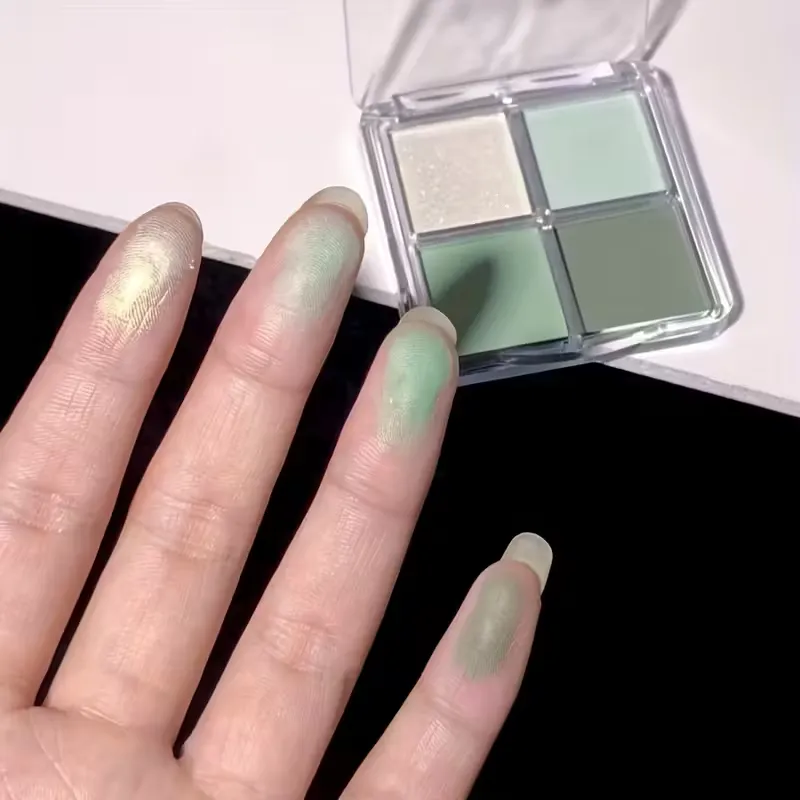 4-Color Green Eye Shadow Tray Low Saturation Palette Matte Korean Eye Makeup Pigment Eyeshadow Tray Lasting Eye Makeup Palette — image 5