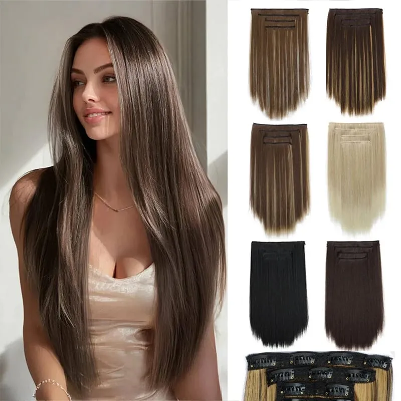 Wig piece for women long straight hair extensions 11 card four piece set synthetic clip hair