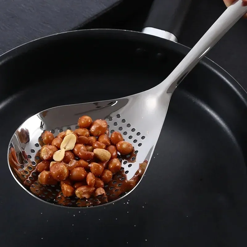 1pc Large Durable Stainless Steel Colander Skimmer Spoon Heavy Duty Food Strainer Spoon for Frying & Cooking Kitchen Utensils — image 7