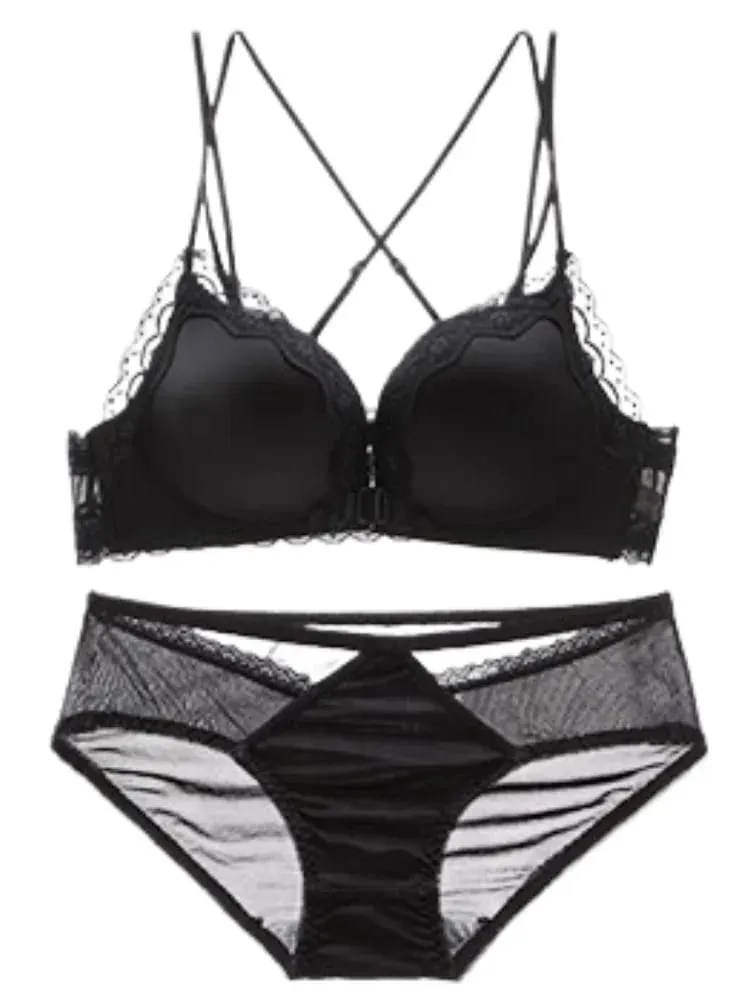 Best Selling Leopard Print Front Closure Push Up Bra Set Sexy Back Design Small Bust Enhancing Women Lingerie — image 5