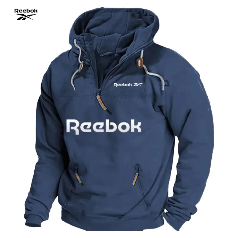 Reebok Men's Spring/Autumn Hooded Sweatshirt, Retro Sports Style, Loose Casual Top, Solid Color with Multiple Zippers Design — image 3