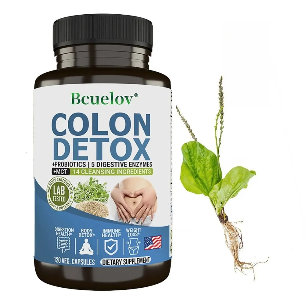 Colon Detox Probiotics Containing Psyllium Husk Relieves Constipation and Bloating Cleansing Supplement