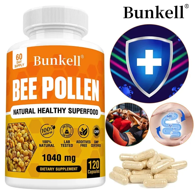 Bienenpollen-Ergänzungsmittel, 100 % natürlich, roher Bienenpollen, vegetarische Kapseln, probiotisches Superfood, Verdauung, Immununterstützung und Energie — image 1