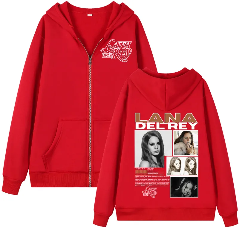 Singer Lana Del Rey Graphic Zipper Hoodie Men Women Fashion Aesthetic Zip Up Pullovers High Quality Fleece Oversized Sweatshirts — image 6