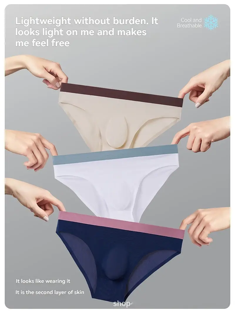 Sexy Men's Panties Seamless Ice Silk Ultra-thin Briefs Quick Drying Breathable Underpants 3D Bulge Pouch Underwear Cueca Homme — image 5