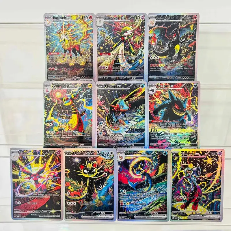 10Pcs (Charizard Mewtwo Gengar Vaporeon) DIY Holographic Texture Cards Perfect Condition Premium Anime Collection Card — image 1