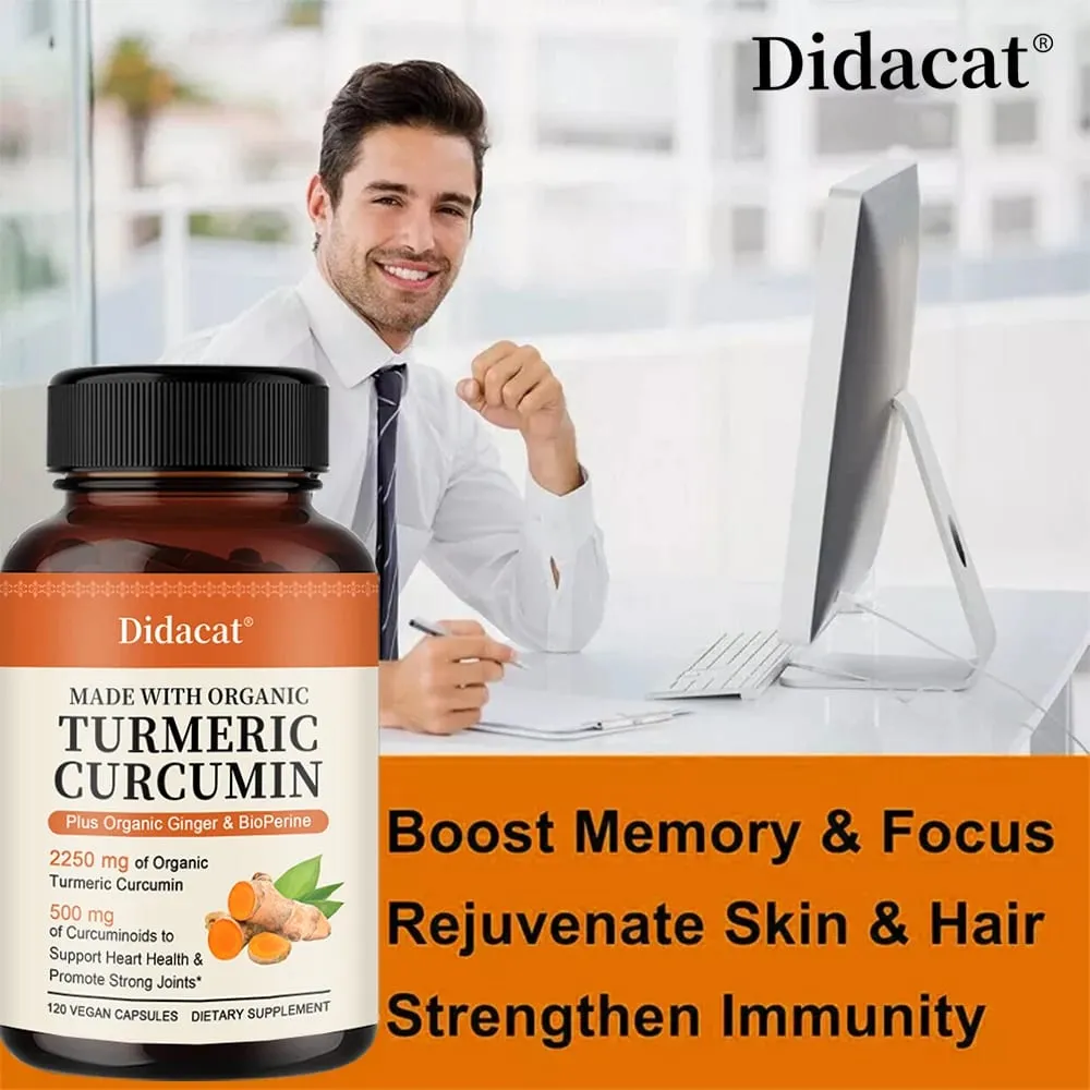 Turmeric Curcumin Capsules 2250mg Herbal Extract 95% Curcuminoids with Black Pepper Powerful Joint Support — image 1