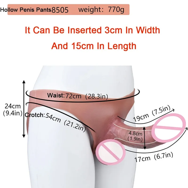 Hollow Dildo Pants Skin Feeling Strapon Penis Sleeve Panties With Real Vein Male Reusable Condom Dick Enlargement Sex Toy