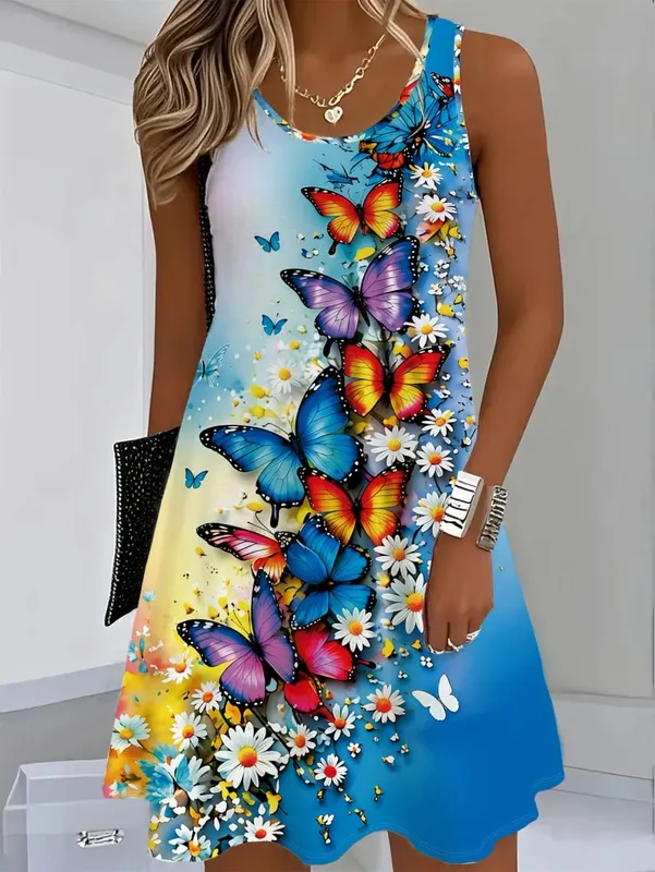 2026 Summer Women's Sleeveless Dresses Knee-Length Round-Neck Dresses Beach and Vacation Casual Dresses Printed Women's Dresses — image 9