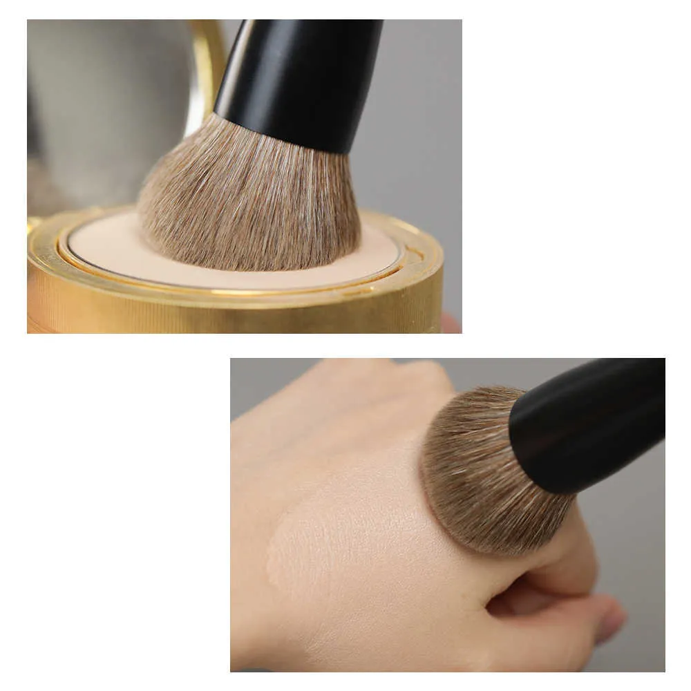 T100 Professional Handmade Makeup Brushes Soft Natural Goat Hair Round Face Powder Brush Short Ebony Wood Handle Make Up Brush