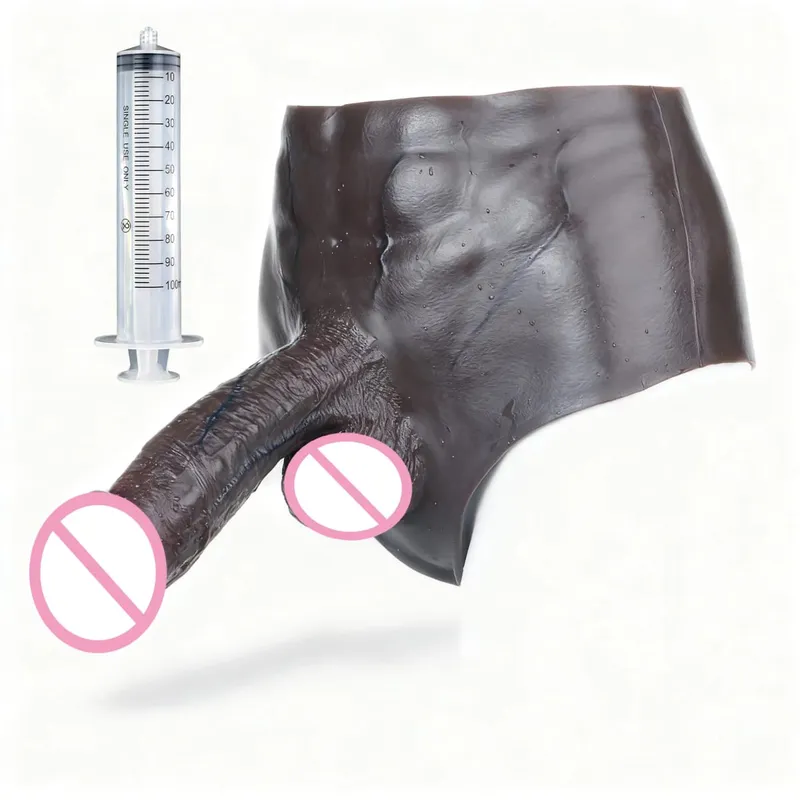 Black Nude Silicone Squirting Panties With Simulated Solid Penis Strapon Big Realistic Ejaculation Dildo Sex Toy For Women — image 37