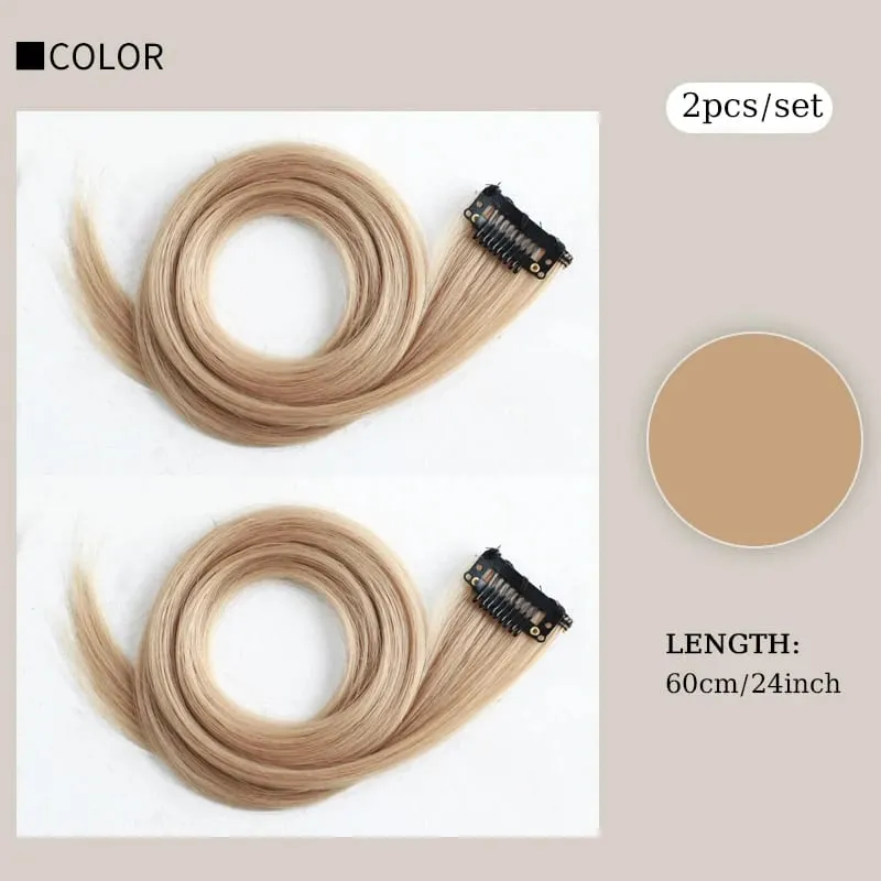 2PCS/SET Colored Party Highlights Clip in Hair Extensions 24inch Long Straight Hair Clips Hairpiece for Halloween Christmas Wear — image 11