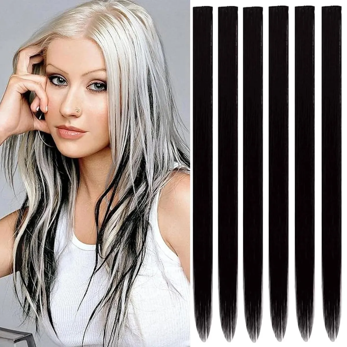 6 Pcs Clip Ins Hair Extensions 22 Inch Straight Colorful Clip In Hair Extensions Rainbow Party Highlights Synthetic Hairpiece — image 34