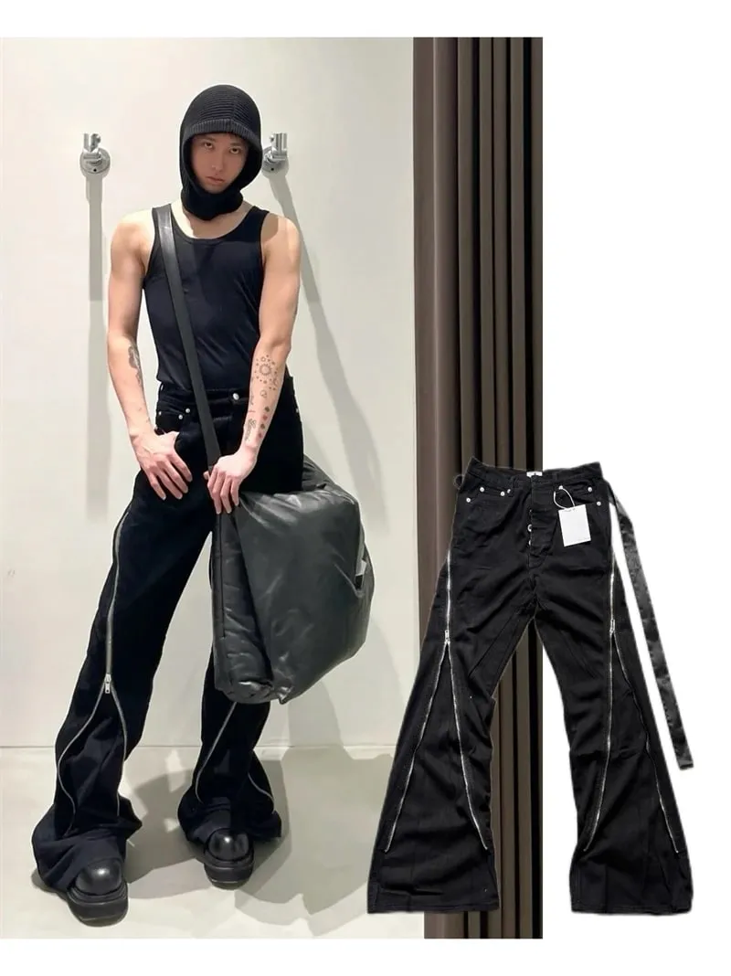 High Street RO Style Jeans Pants Men's Five Star Mang Ribbon Rotating Large Zipper Floor Pulling Horn Denim Streetwear Pants — image 7