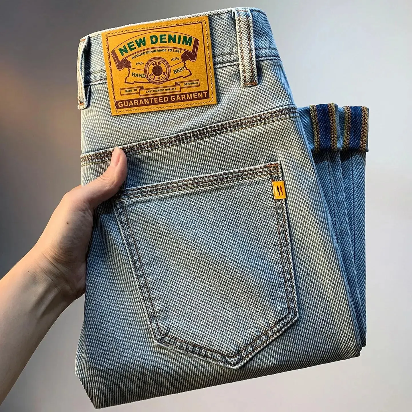 Light blue slim straight jeans for men men's casual denim pants that are thin breathable elastic and versatile for a stylish