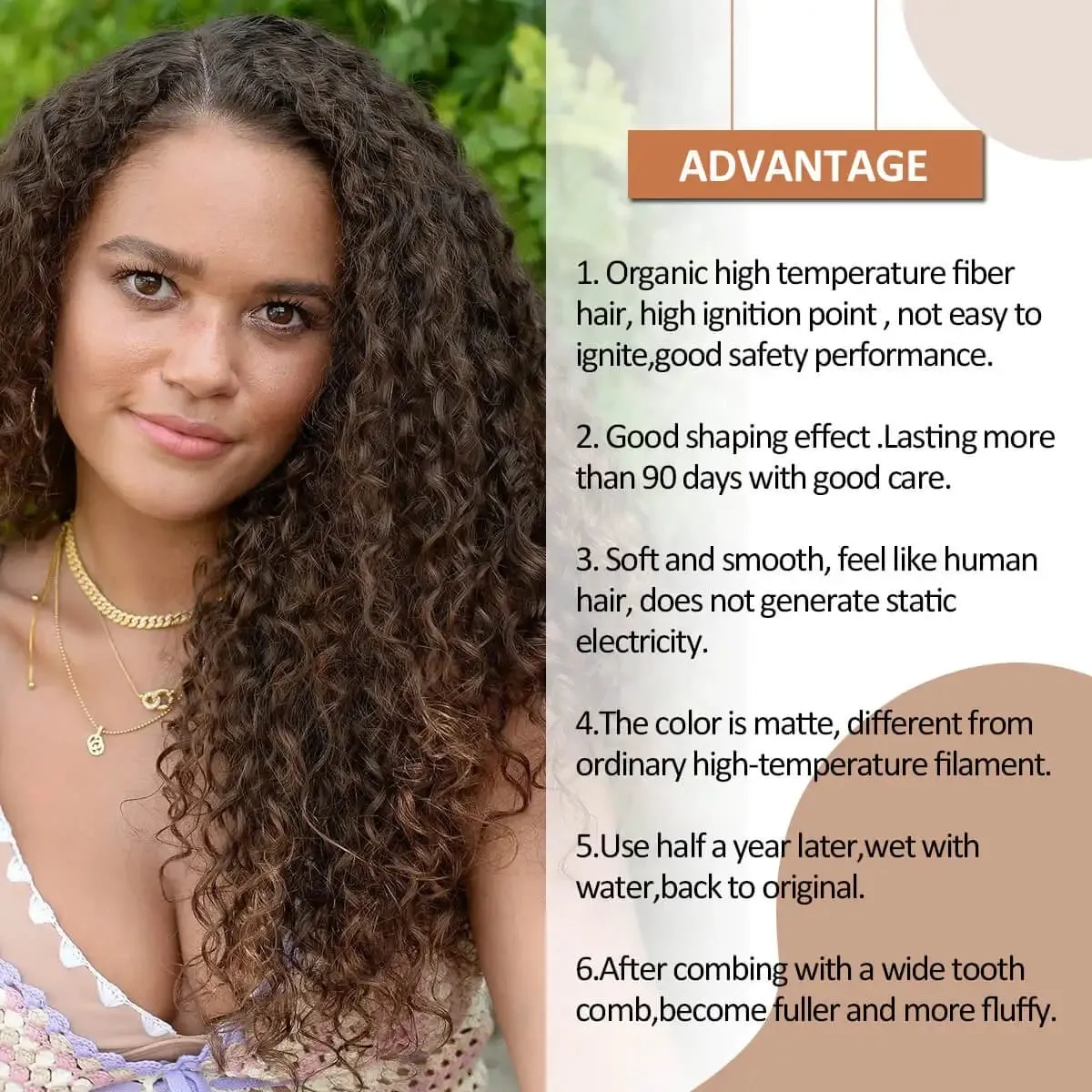 26'' Synthetic Jerry Curly Hair Extensions Double Weft Clip-In Full Head 6PCS/Set Organic Ice Silk Hairpiece Black/Brown 160g — image 7