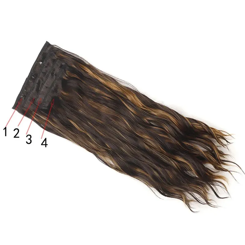 Jeedou Clip-in Hair Extensions 4PCS/Set Long Bouncy Curly Beach Wavy Hair for Women Brown Blonde Synthetic Hairpieces Daily Use
