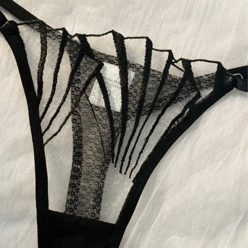 2pcs Women's Bra Set Sexy Lace Mesh Lingerie Set Ultra Thin Breathable Comfortable Lightweight Scallop Transparent Lingerie — image 4