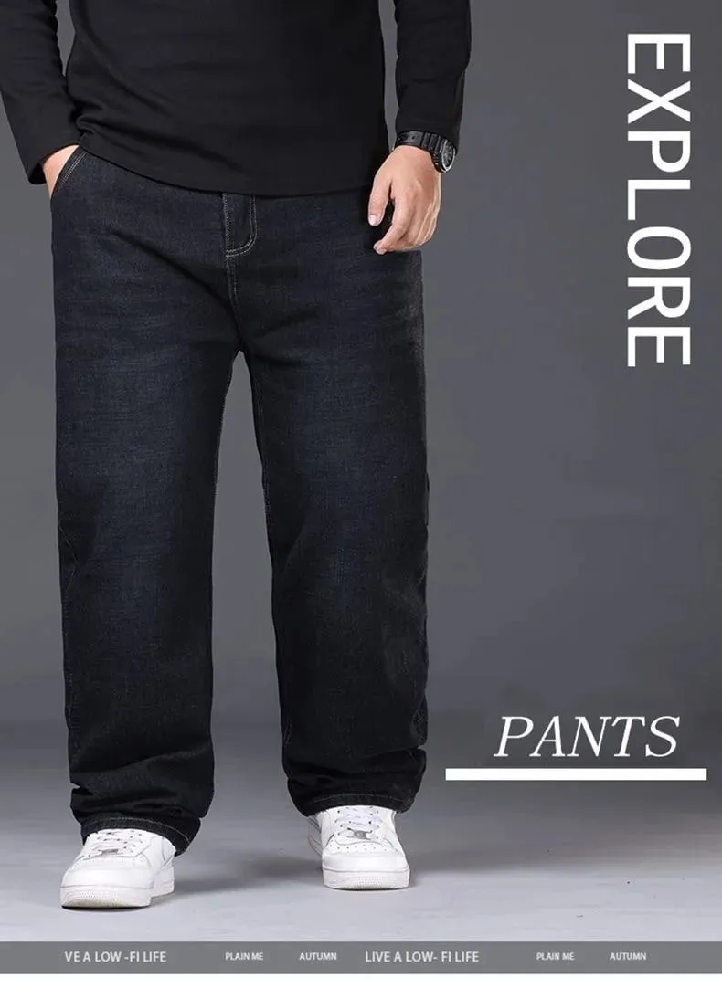 Men's Stretch Straight Jeans Plus Size Loose Fit Denim Trousers For Big Belly Guys Casual Long Pants Big Sizes To 50 — image 8