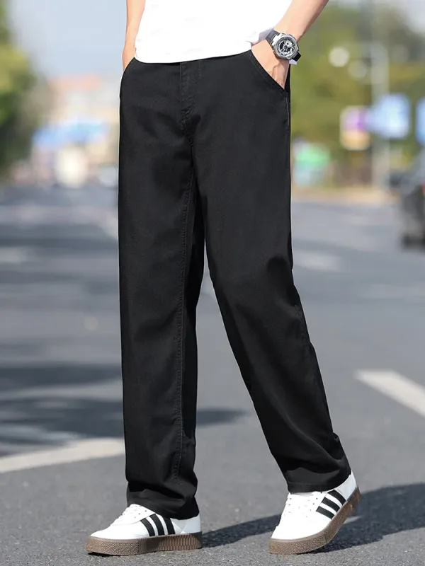 Loose Wide-leg Men's Thin Jeans Lyocell Soft Drape Fabric Comfort Trousers Spring Summer Fashion Brand Washing Denim Pants