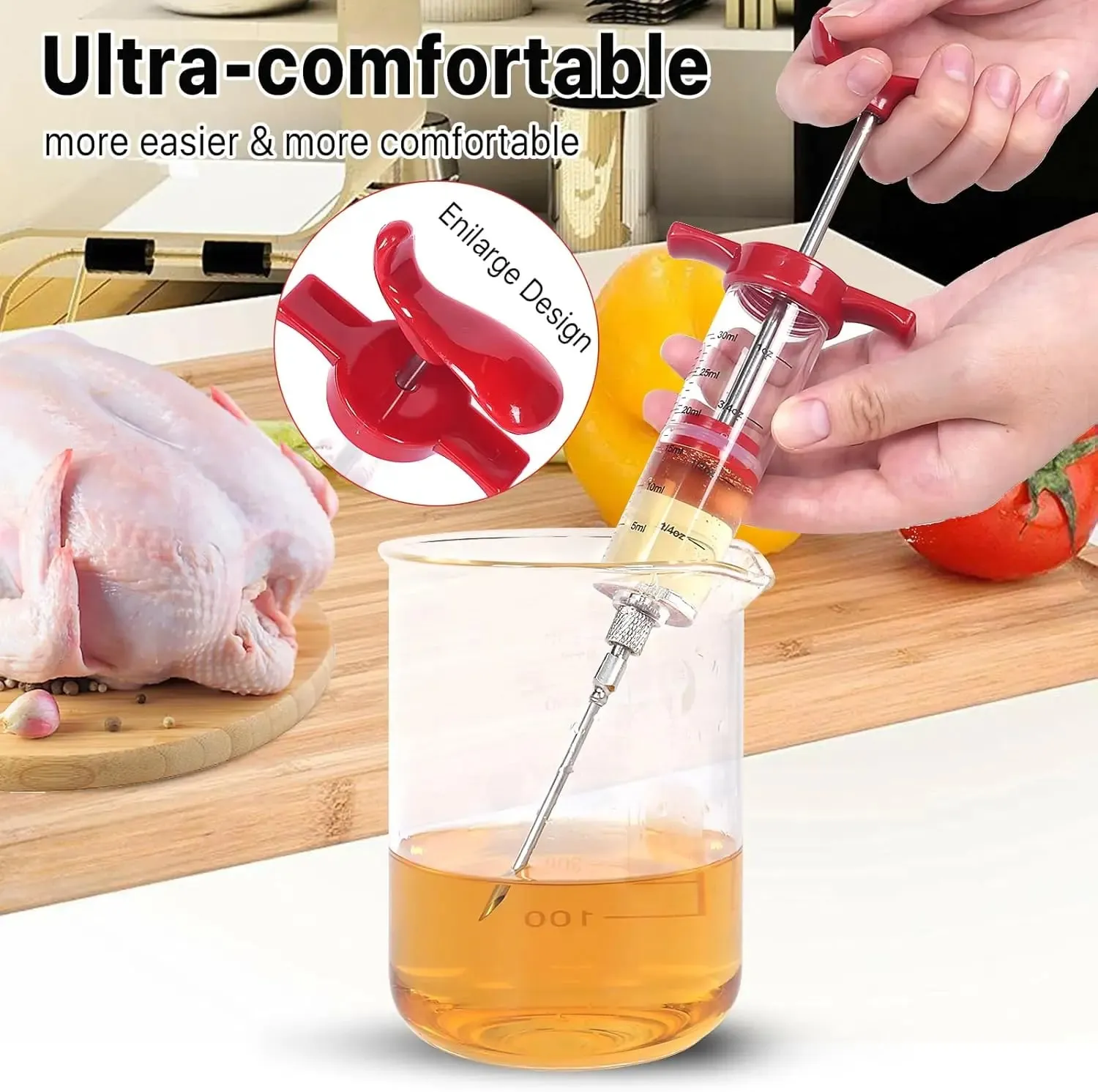 Stainless Steel Turkey Baster for Cooking - Food Grade Meat Injector Syringe & Silicone Suction Bulb With 2 Detachable Needles