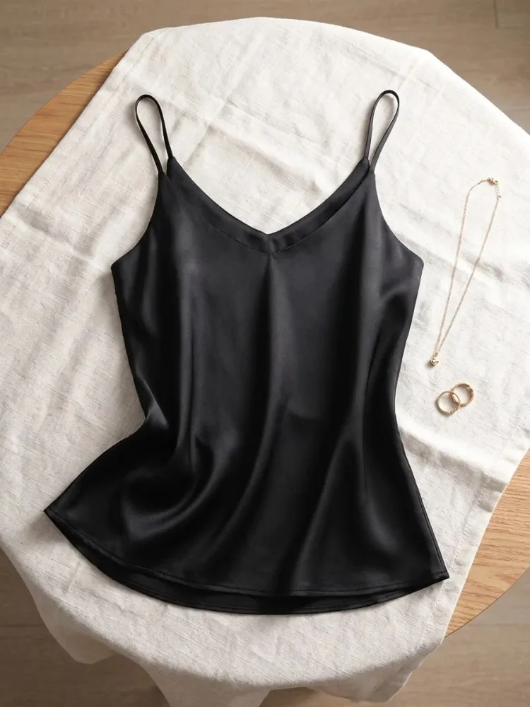 2026 Summer Spaghetti Strap Women Tank Top Halter V Neck Basic White Cami Sleeveless Satin Silk Tops Women'S Camisole