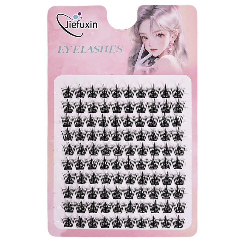 Tapered Thick Fox Eye Manga Cluster Lashes Jiefuxin Large Capacity Tray DIY Segmented Individual Self-Graft Lash Extensions