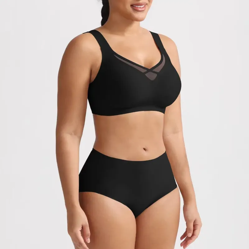 Plus Size Lingerie Set Sexy Mesh Seamless Wireless Plunge Bra Set - Soft Support Push up Lingerie for Women — image 8