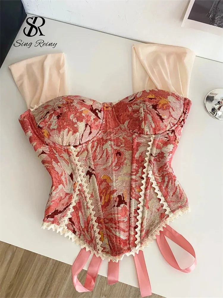 American Retro Print Evening Camisole Female Strap Lace Spliced Slim Top 2025 Streetwear Floral Vintage Beach Tank Top — image 2