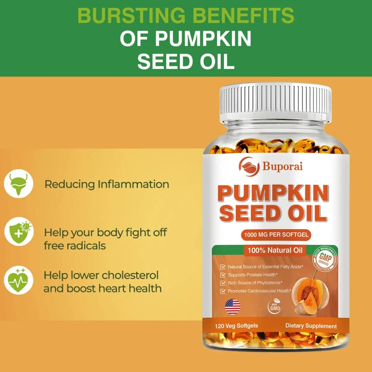 Pumpkin Seed Oil - Promotes Hair Growth Urinary Tract and Prostate Health Cardiovascular Support Supplement — image 4