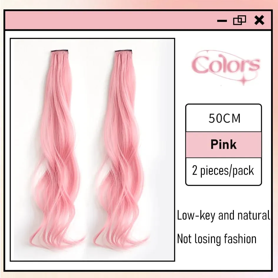 Extensions de cheveux synthétiques bouclés colorés 2 pièces/ensemble 50cm, perruque ondulée rose/bleue/violette pour Halloween/noël — image 18