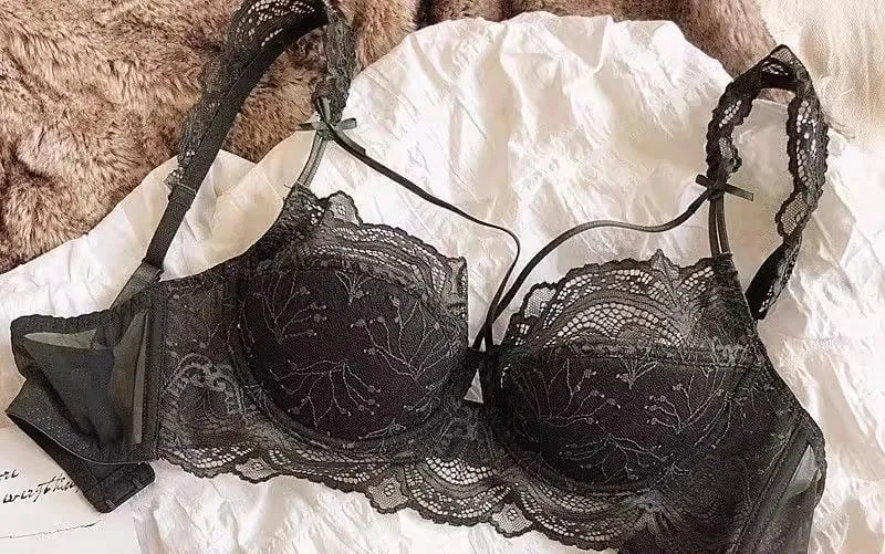 French Pure Lace Bralette Petite Bralet Set Košíčky AABB s odnímatelnými ramínky a tenkými vycpávkami Push Up Měkká kostice Sexy Dámské — image 10