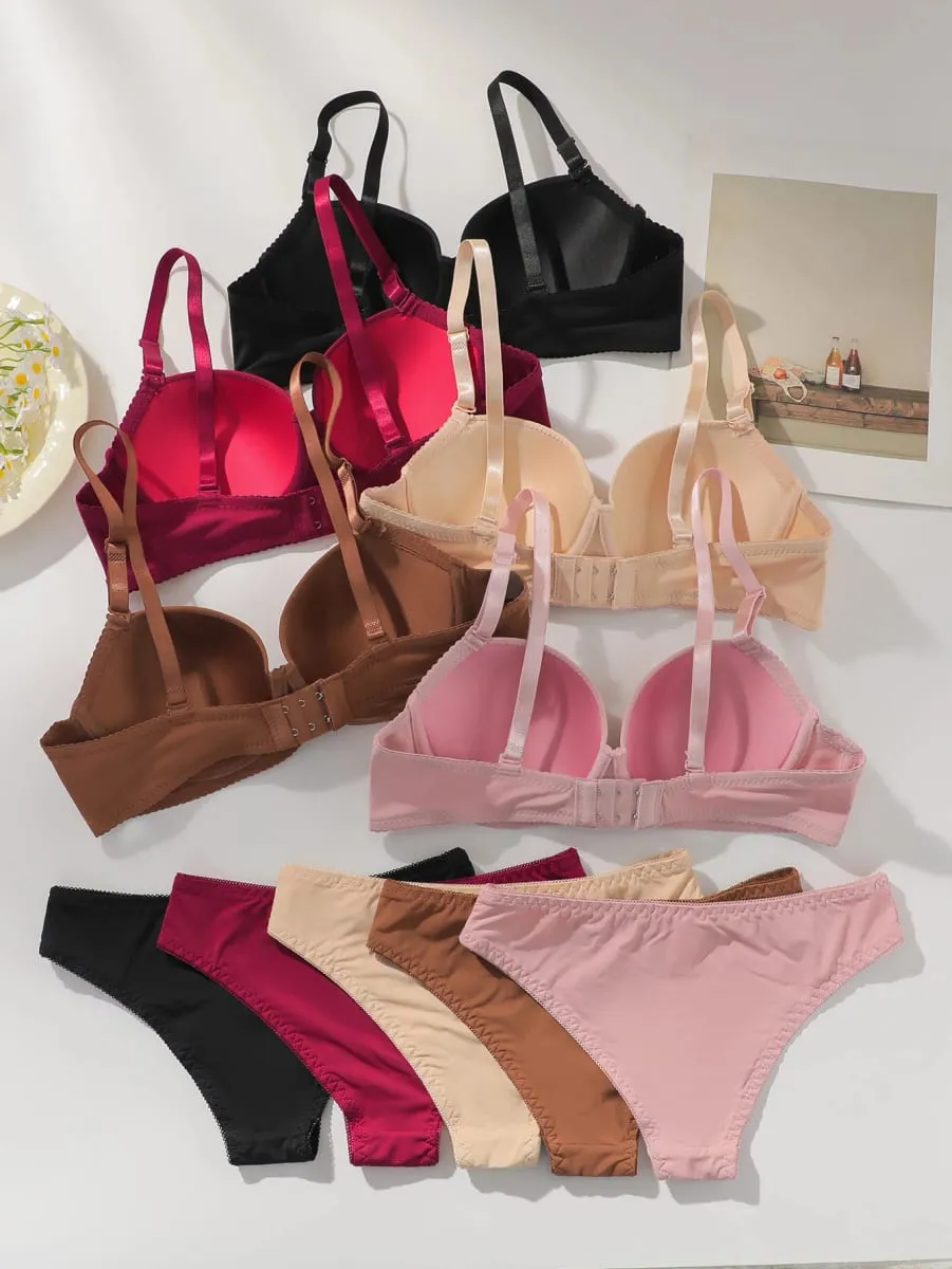 Hot selling solid color 2-piece underwear set multi-color daily four season Bra set comfortable to wear sexy Lingerie 2611 — image 2