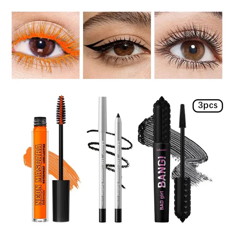 3Pcs Eye Makeup Set Purple Mascara Black Volume Mascara Eyeliner Pencil Waterproof Long Lasting Party Festival Eye Cosmetic Kit — image 9