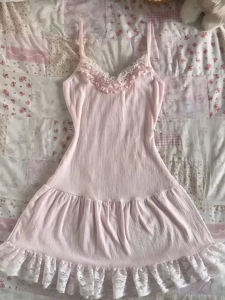 Y2K – ensemble deux pièces Vintage en dentelle pour femmes, ensemble deux pièces, élégant Cardigan rétro + Mini robe Slim sans manches à la mode — image 4