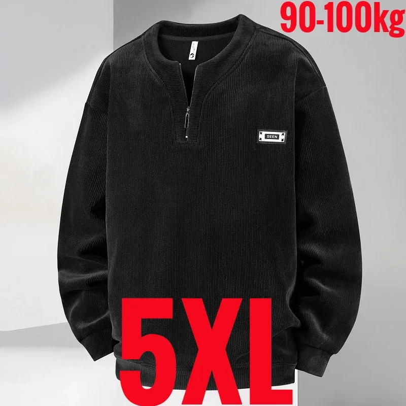 Extra Big Size Men's Sweatshirt Half Zip Pullover Corduroy Fleece Plus Large 6xl 7xl 8xl 9xl 10xl Autumn Winter Warm Casual Top — image 38