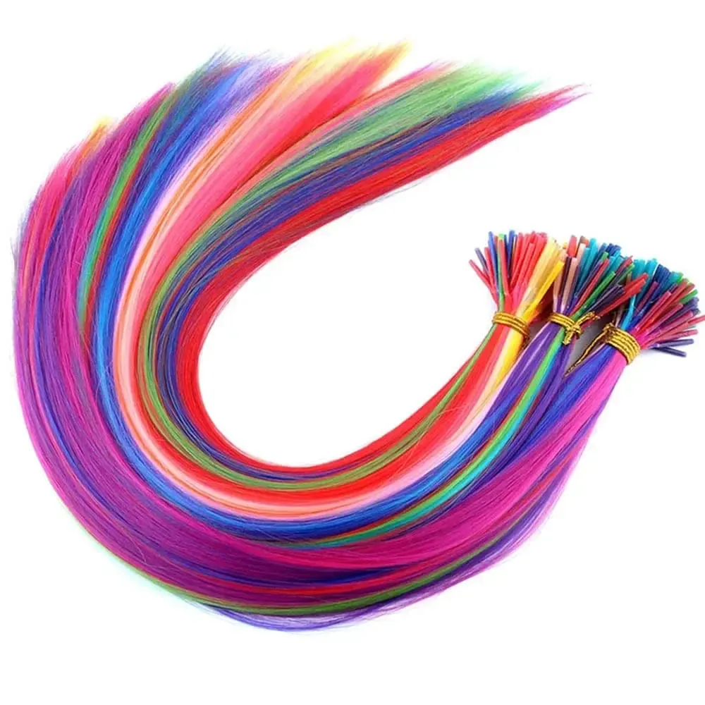 20" Rainbow Synthetic Hair Extensions Kit 10PCS Colored I-Tip Extensions with Micro Beads Hook Needle for Women Kids Cosplay — image 3