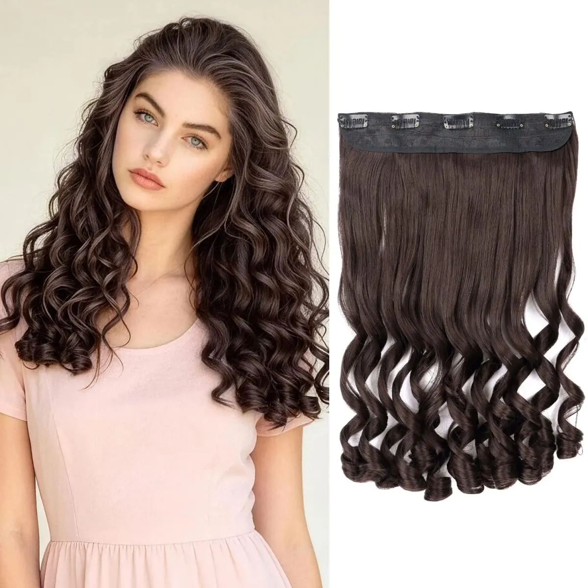 Synthetic clip in one piece hair extensions 5 clips in one piece hair wavy style 16inch french curl for women ladies daily party — image 11
