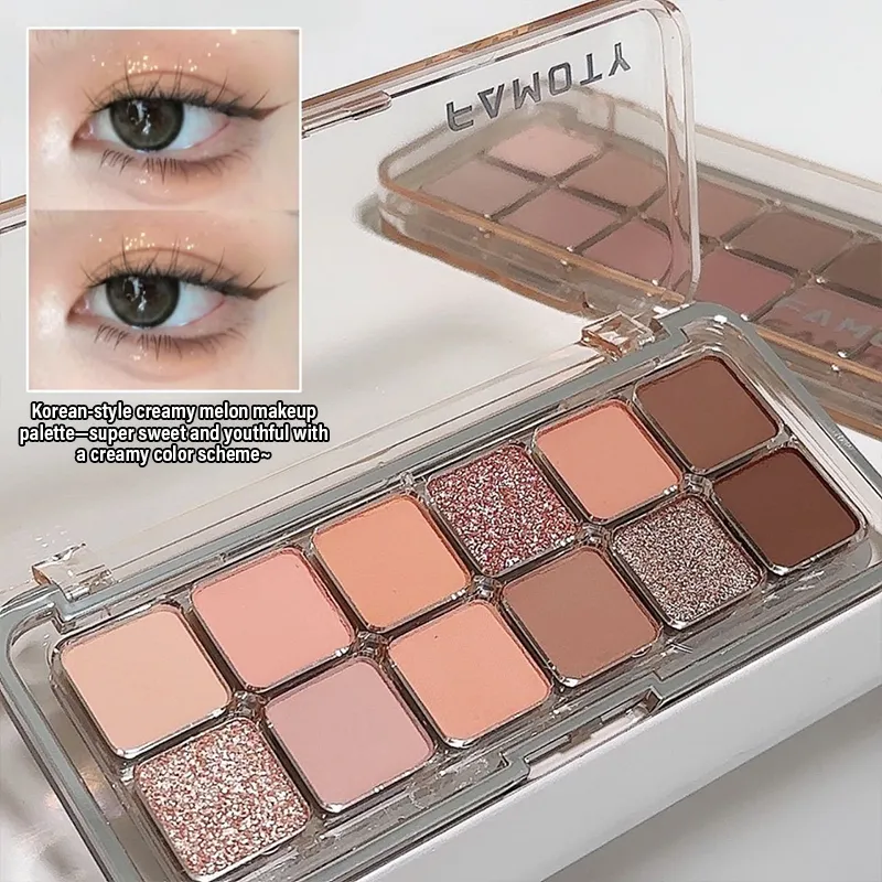 12-Color Low Saturation Matte Eyeshadow Palette Tea Apricot Earth Tones Long Lasting Pearlescent Matte Eye Makeup for Daily Use — image 5