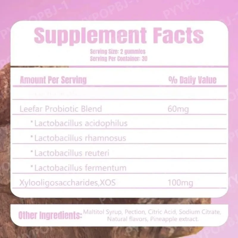 Probiotic Gummies Pineapple Flavor with Prebiotics for Daily Gut Health Support Maintain PH Balance 60pcs Per Bottle — image 5
