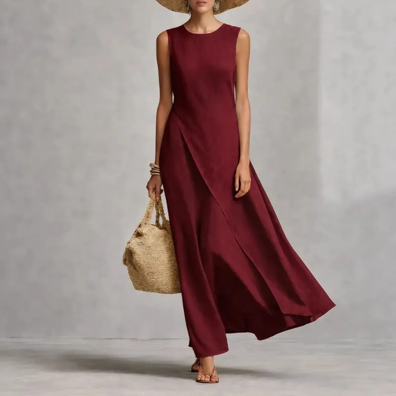 Womens New O Neck Loose Maxi Dress Casual Asymmetrical Hem Long Dresses Elegant Sleeveless Summer Beach Vacation Sundress Female — image 9
