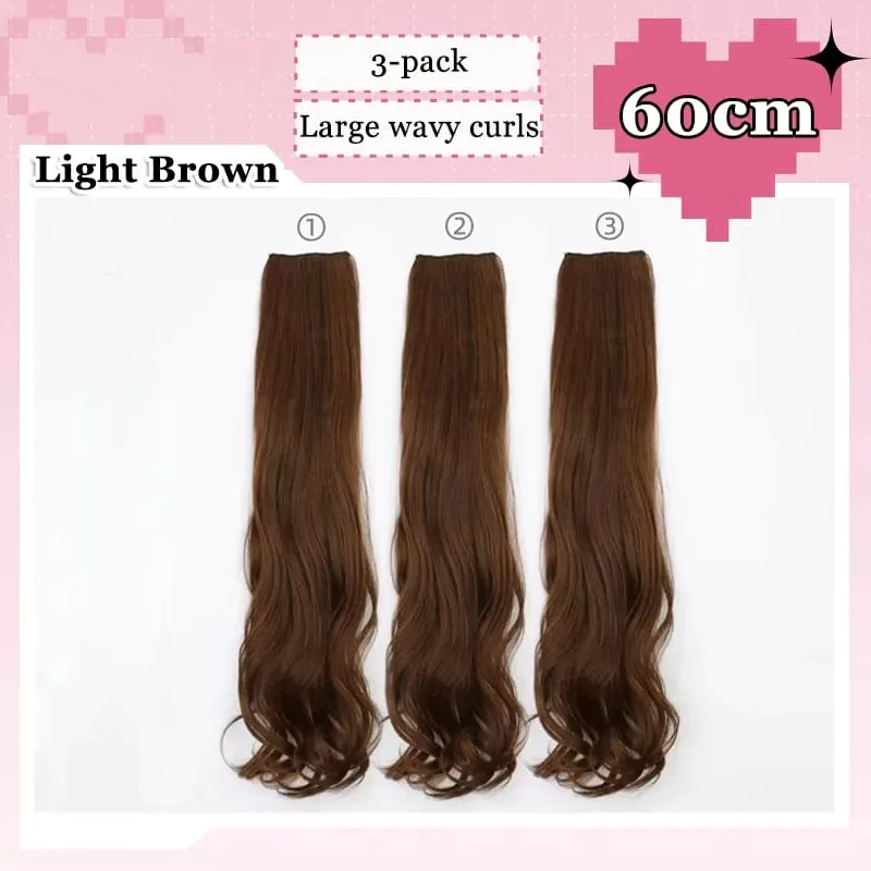 3Pcs/Set 6Clips Hair Extension Black Long Large Wavy Curls Natural Hair Hairpiece Heat Resistant Fiber For Women Hairstyle — image 16
