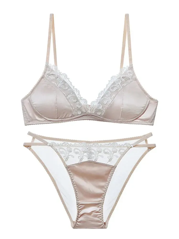 French Style Lingerie Set for Women Thin Non-Wired Triangle Cup Bra Lace & Embroidery Design — image 2