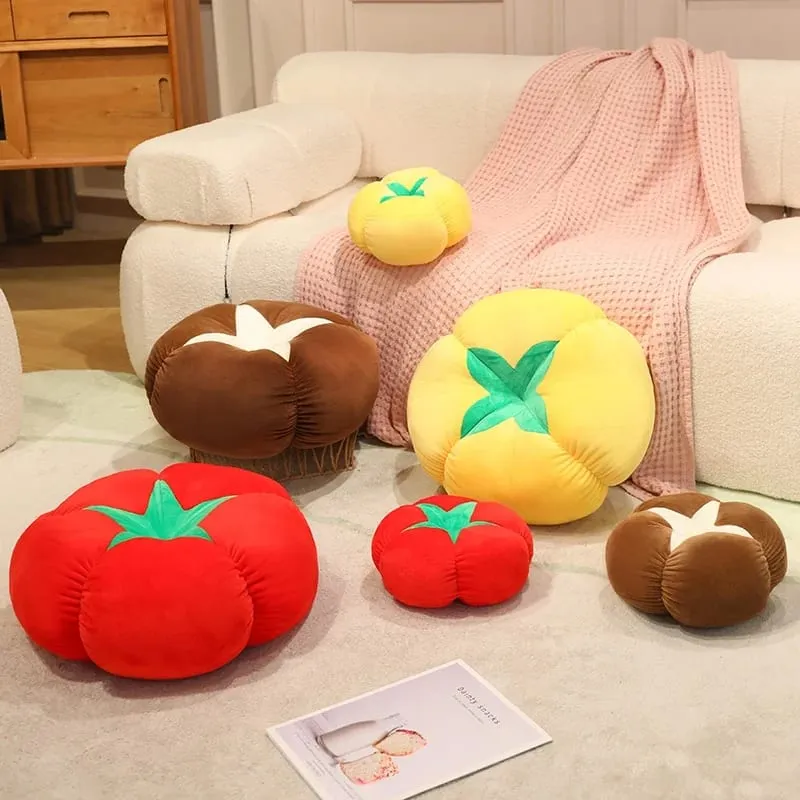 Kawaii Simulation Veggie Fruit Plush Cushion Persimmon Shiitake Mushroom Tomato Soft Decor Pillow For Bedroom Sofa Gift — image 2