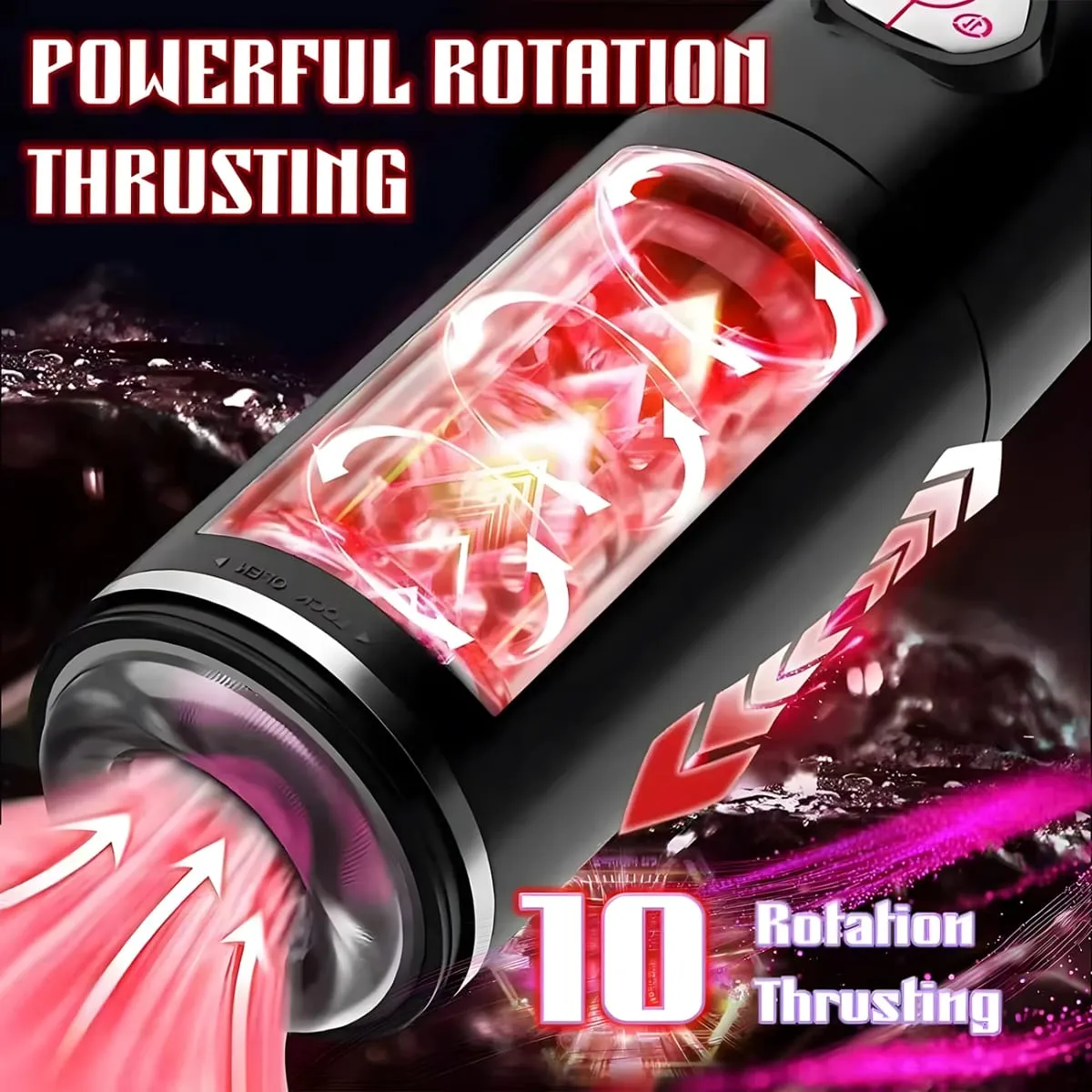 Automatic 10 Thrusting Rotating Modes & Colored Lights Male Masturbator Cup Pocket Pussy Stroker Blowjob Sex Toys For Men