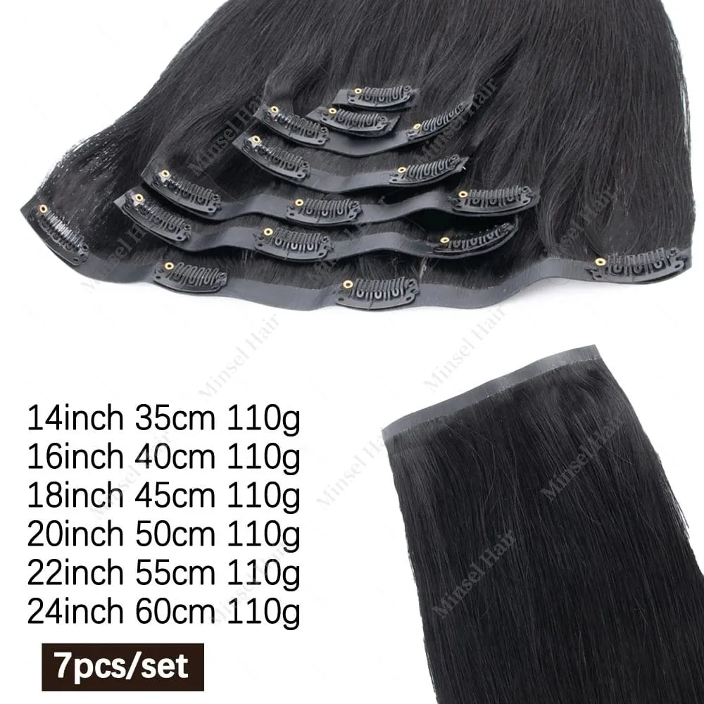 PU Clip Ins Human Hair Premium Remy Clip In Extensions On Tape Weft Silk Straight European Real Natural Hair 14-24inch 7pcs 110G