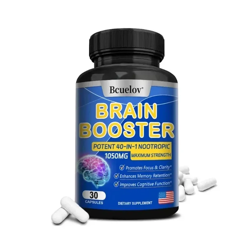 Brain Nutrition Capsules - Dietary Supplement 40-in-1 Potent Formula Vegan Non-GMO Supports Focus and Brain Health