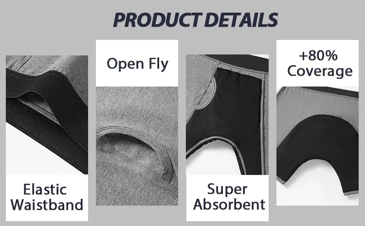 Drop shipping cotton men's incontinence underwear 200ML four-layer absorbent leak-proof menstrual incontinence underwear boxer — image 17