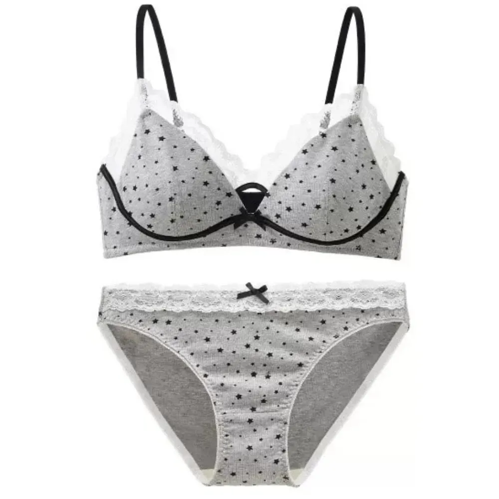 Womens Polka Dot Star Lace Wireless Bra Thin Push Up Anti Sag Bralette Small Chest Lift Teen Girls Casual Everyday Brassiere Hot — image 1